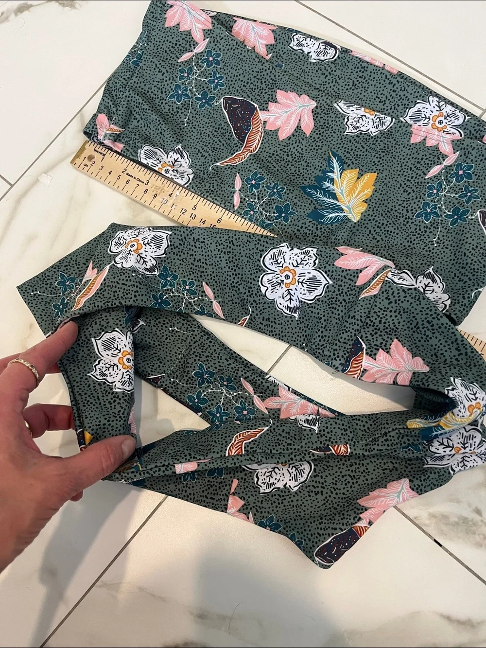 Floral Bandeau Bikini Set - Green with Pink & Yellow Accents